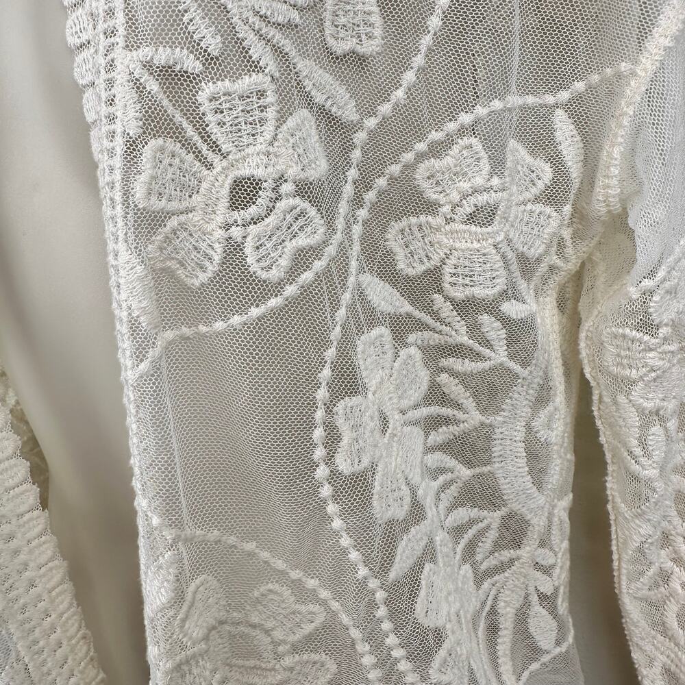 Embroidered Sheer Mesh Lace Open Cardigan Floral Cream M Cottagecore Festival - Picture 4 of 10